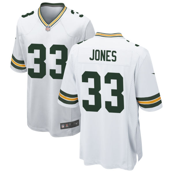 Aaron Jones Mens Away Game Green Bay Packers Number 33 White Football Jersey