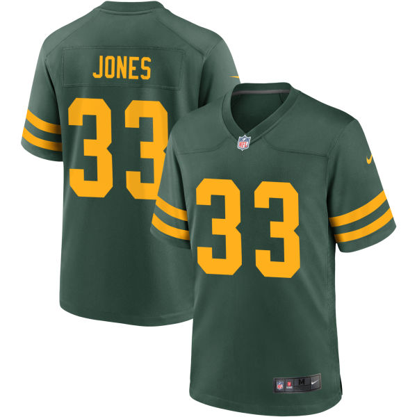 Aaron Jones Alternate Youth Game Green Bay Packers Number 33 Green Football Jersey